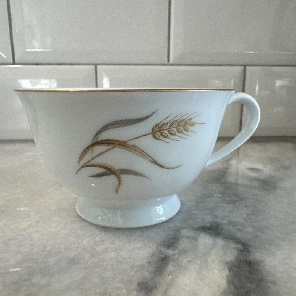 Eternal Harvest Metallic Wheat Print China Teacups‎ Cups LOT OF 10